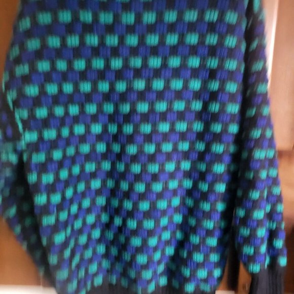EUC! Kalaroo 100% Wool Sweater 90s Size L Blue Green Black New Wave Geometric - Picture 4 of 4